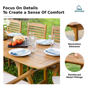 Expandable Acacia Wood Outdoor Dining Set with Cushioned Chairs