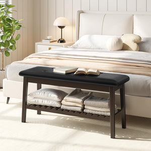 Bamboo Dining & Entryway Bench with PU Leather Seat