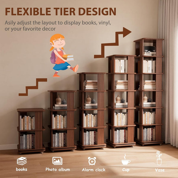 6-Tier Rotating Bookshelf Tower