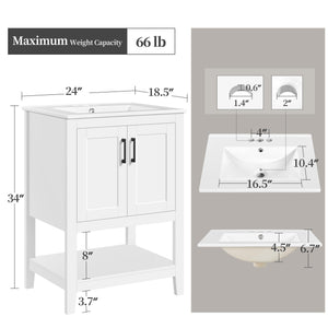 24" Freestanding Bathroom Vanity with Ceramic Sink