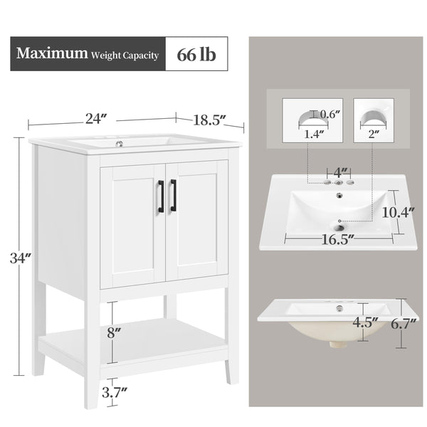 24" Freestanding Bathroom Vanity with Ceramic Sink