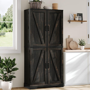 72" Farmhouse Kitchen Pantry Cabinet with Barn Door