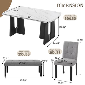 6-Piece Faux Marble Oval Dining Table Set with Chairs and Bench