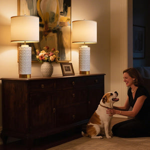 Ceramic Bedside Lamp Set of 2 with Dual USB Ports