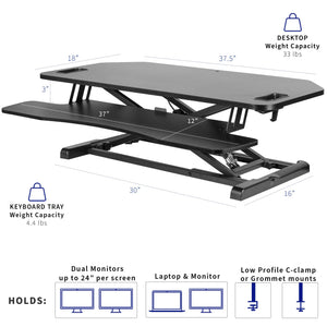 Corner Desk Converter with Wide Keyboard Tray – Height Adjustable Standing Desk Riser