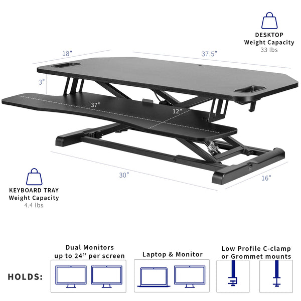 Corner Desk Converter with Wide Keyboard Tray – Height Adjustable Standing Desk Riser