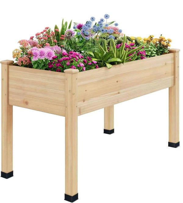 Wood Raised Garden Bed with Legs & Liner