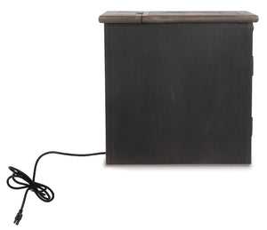 Rustic Chair Side End Table with Pull-Out Tray & USB Ports