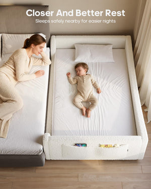 Low Profile Montessori Floor Bed with High Rails & Upholstered Teddy Frame