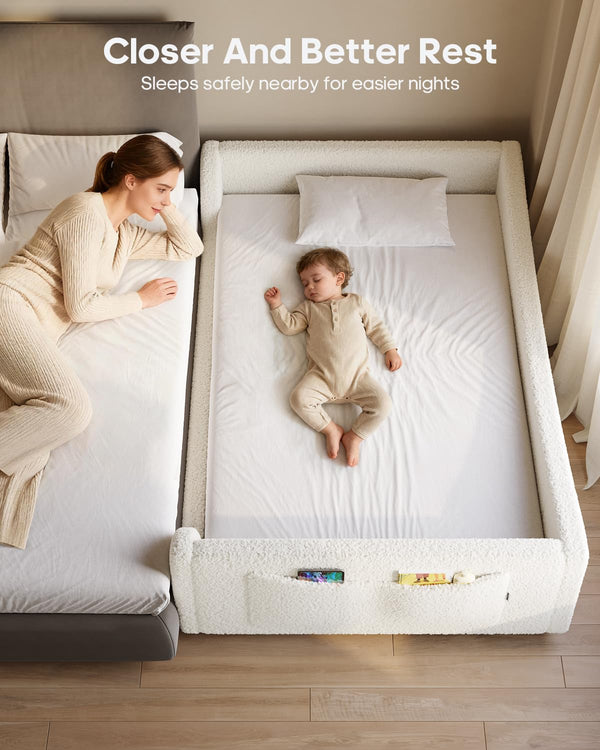 Low Profile Montessori Floor Bed with High Rails & Upholstered Teddy Frame