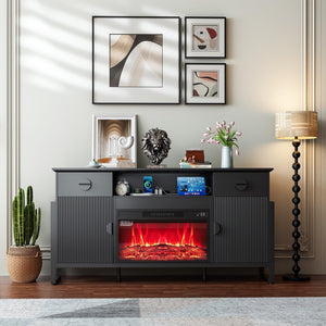 Fireplace TV Stand with Power Outlet & Storage Drawers