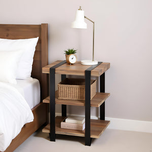 Reclaimed Wood & Metal 2-Shelf End Table