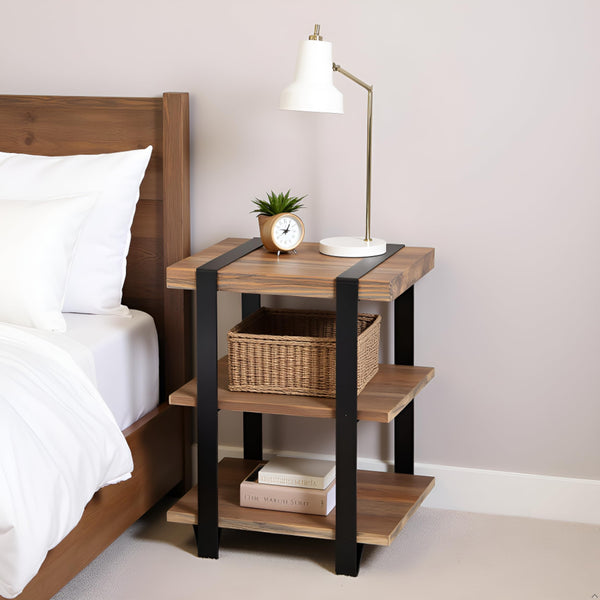 Reclaimed Wood & Metal 2-Shelf End Table