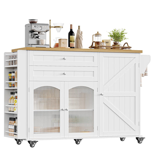 Rolling Kitchen Island with Drop Leaf Countertop & Storage