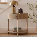 Fluted Half Moon Console Table with Hidden Storage