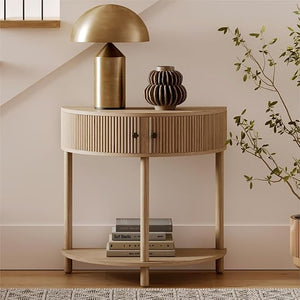Fluted Half Moon Console Table with Storage Doors