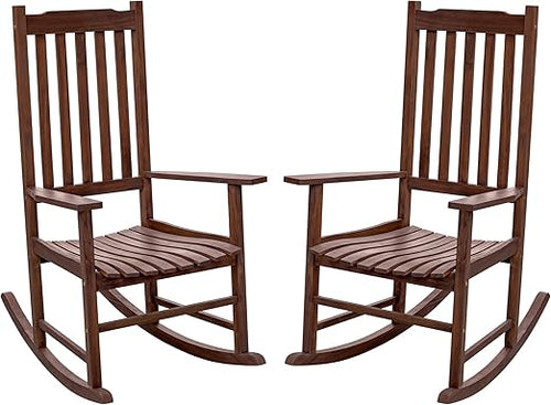 Acacia Wood Patio Rocking Chair – High Back & Wide Armrest