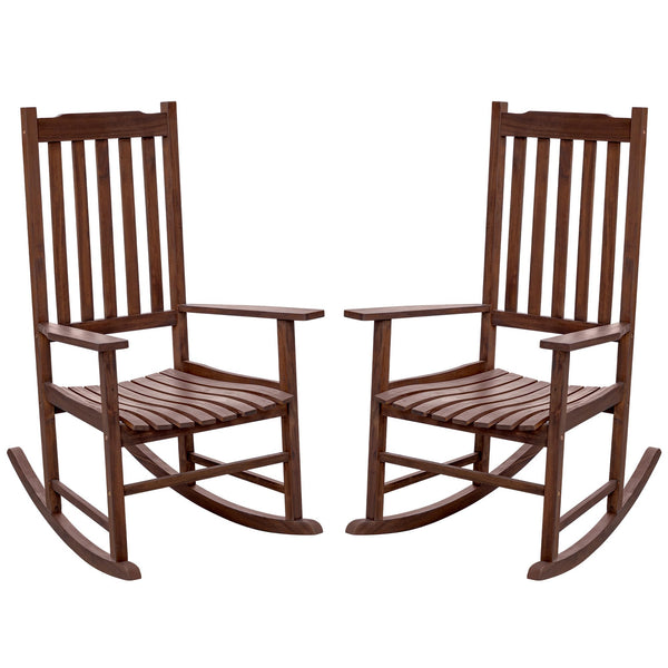 Acacia Wood Patio Rocking Chair – High Back & Wide Armrest