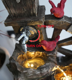 Decorative Garden Birdhouse with Solar LED Lights & Water Wheel