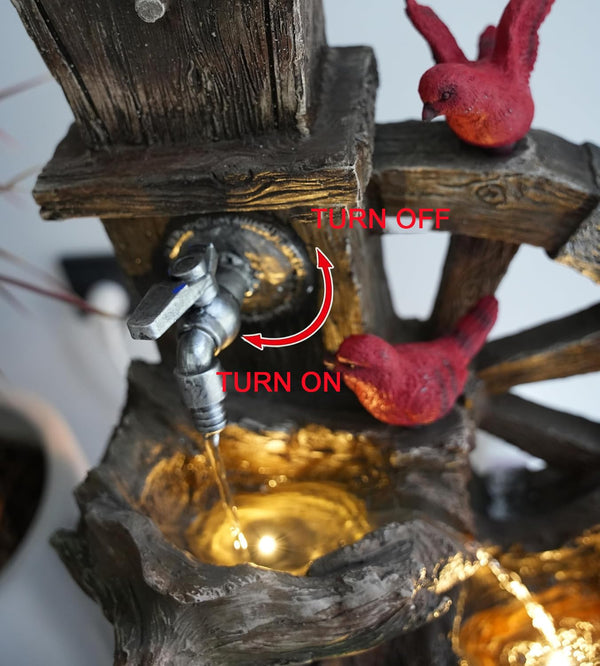 Decorative Garden Birdhouse with Solar LED Lights & Water Wheel