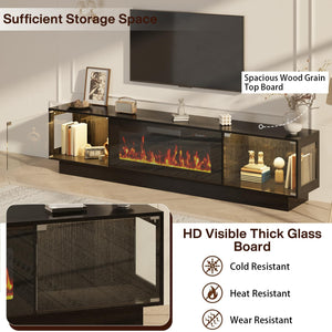 80" Fireplace TV Stand with RGB LED & Glass Doors