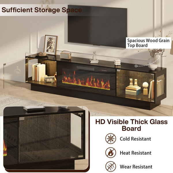 80" Fireplace TV Stand with RGB LED & Glass Doors