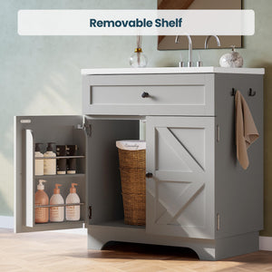30 Inch Farmhouse Bathroom Vanity with Ceramic Sink