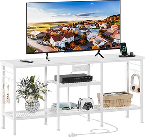TV Stand with Power Outlets & Open Storage Shelves for 55 Inch TVs