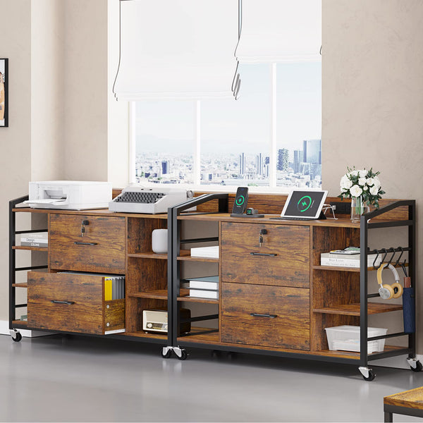 44" 2-Drawer File Cabinet with Lock & Power Strip