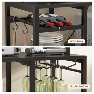 Bakers Rack with Power Outlet, LED Light & Storage Cabinet