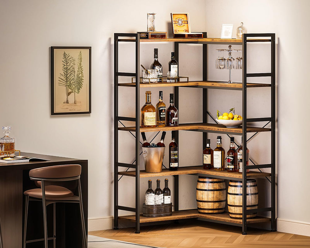 L-Shaped Corner Bookshelf with Metal Frame