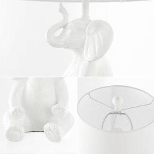 Elephant Kids Table Lamp with Phone Stand – Linen Shade, LED Bulb Included