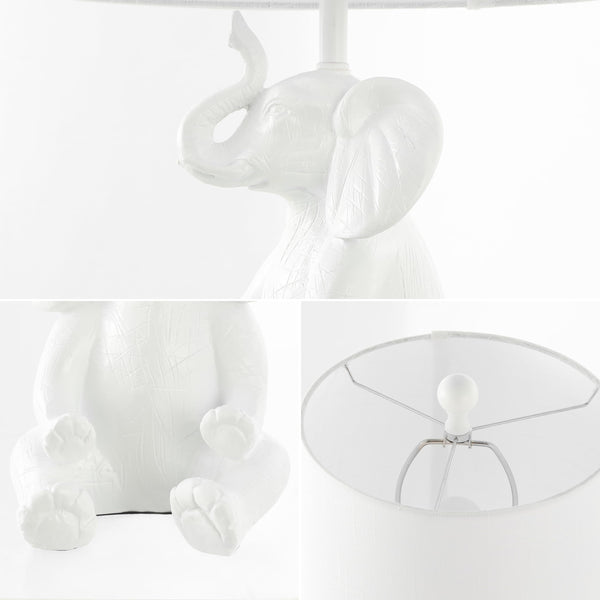 Elephant Kids Table Lamp with Phone Stand – Linen Shade, LED Bulb Included