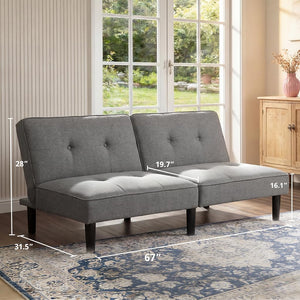 67" Convertible Futon Sofa Bed with Adjustable Backrest – Light Gray