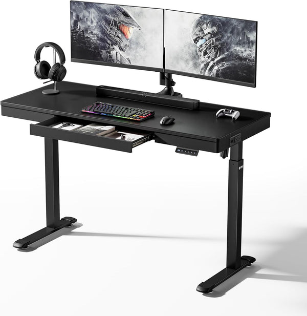 Electric Standing Desk with Drawer & Power Outlet – 55 Inch Adjustable Height