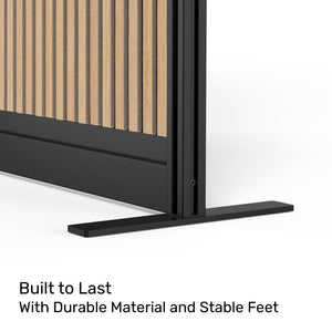 Modular Office Room Divider with Faux Wood Slats & Sound Dampening Panels