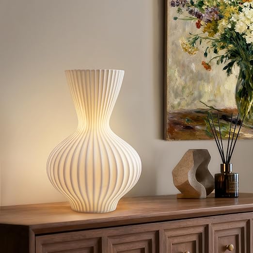 Ceramic Table Lamp – Dimmable, White Translucent Shade with Warm Ambient Lighting
