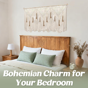 Extra Large Macrame Wall Hanging – Boho Tapestry with Rod, 70.8" × 39"