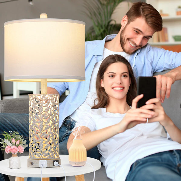 Farmhouse Table Lamp Set of 2 with USB Ports & Nightlight