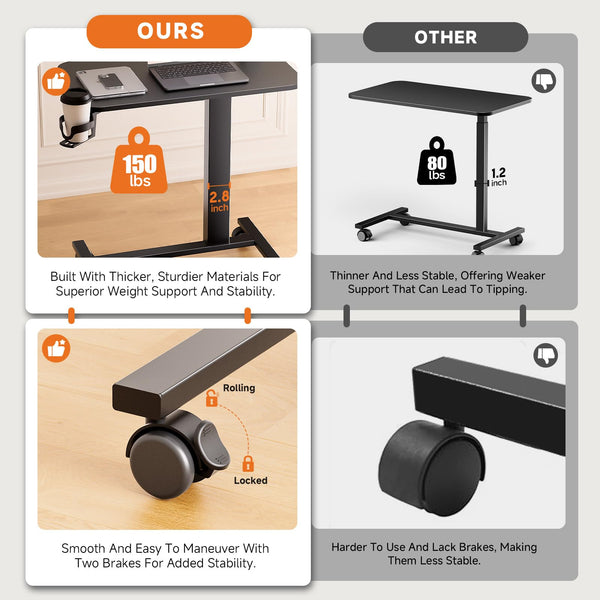 Adjustable Overbed Table with Wheels & Pneumatic Lift