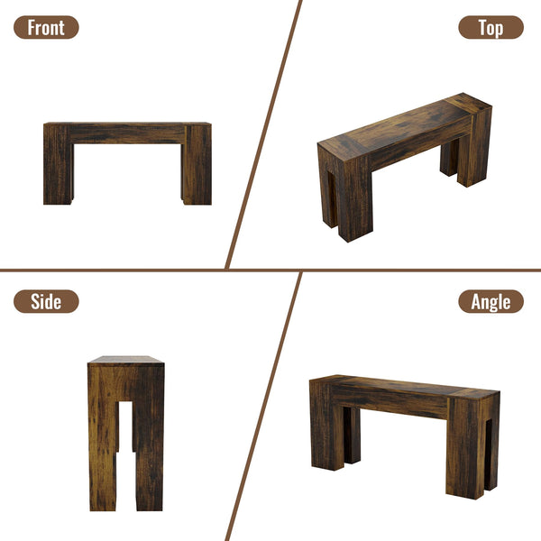 63-Inch Farmhouse Console Table with Wooden Double Base – Rustic Brown
