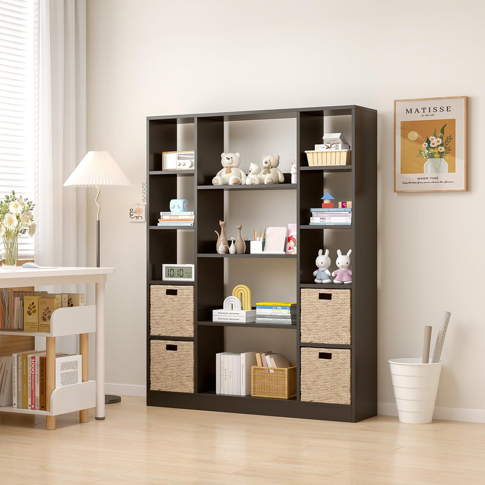 Cube Storage Bookcase with Base, 10 Cubes & 4 Shelves, Black