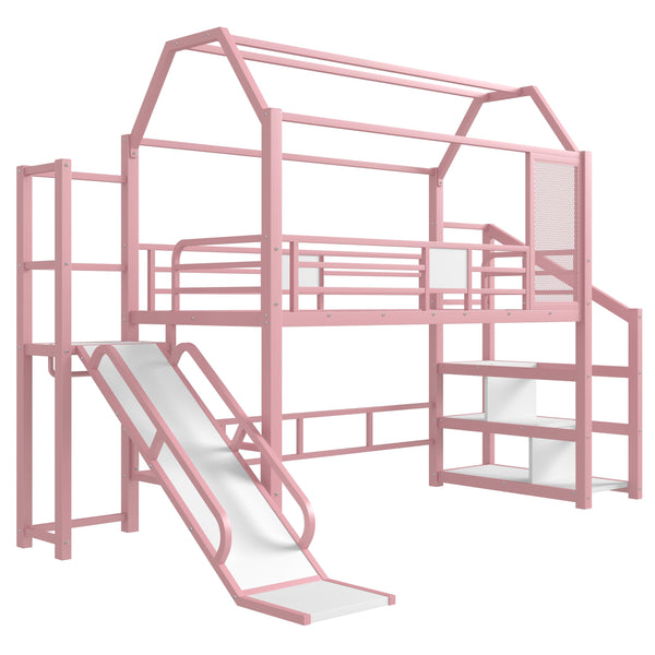 Twin Loft Bed with Slide, Stairs & Storage