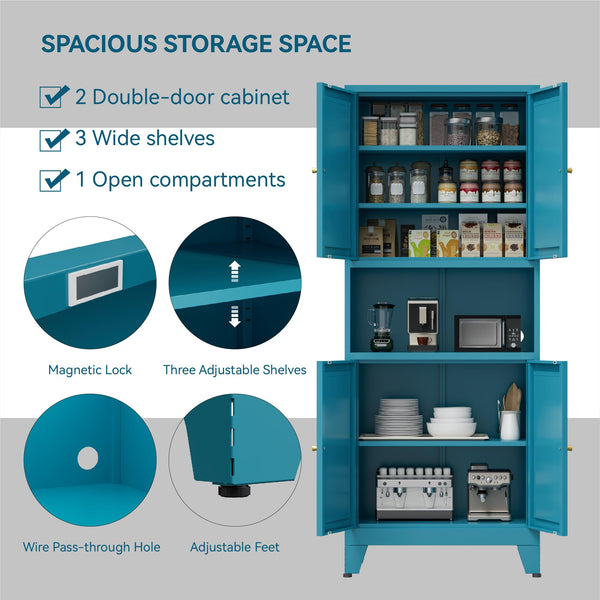 69" Metal Pantry Cabinet with Adjustable Shelves