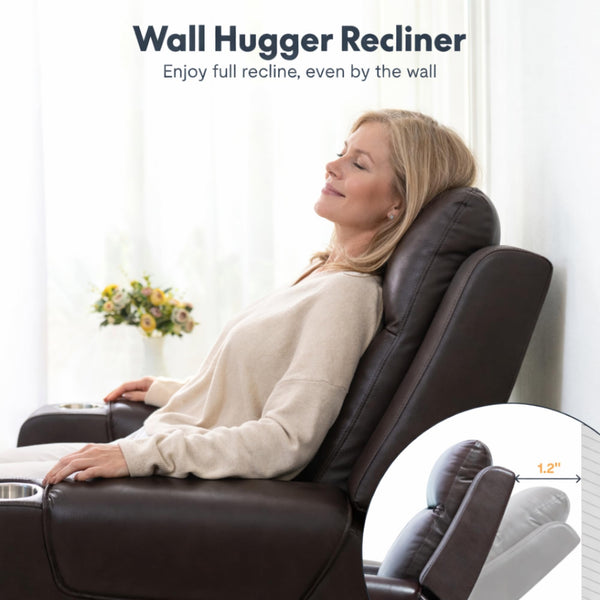 Top-Grain Leather Power Recliner with Zero-Wall Design, Massage & Heat