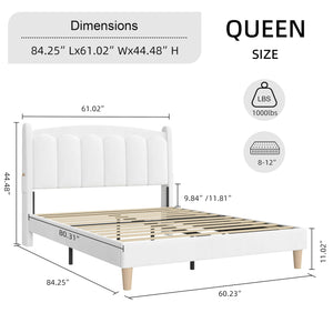 Queen Upholstered Platform Bed Frame with LED Headboard