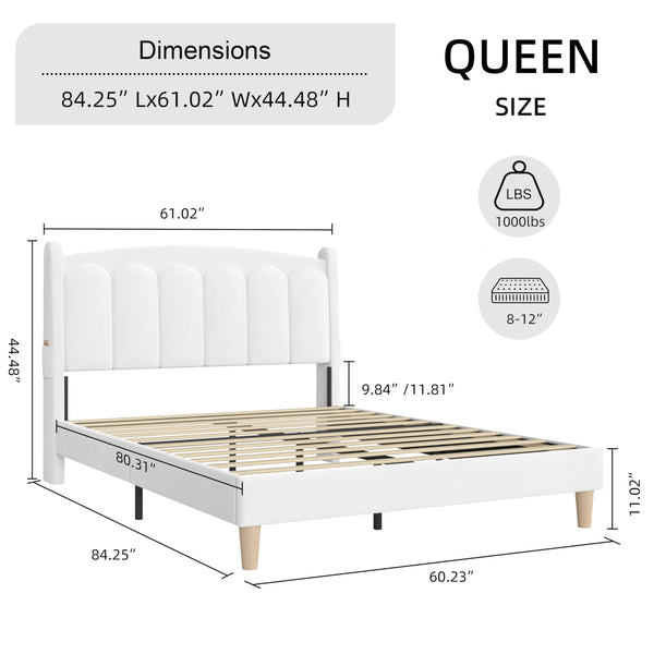 Queen Upholstered Platform Bed Frame with LED Headboard