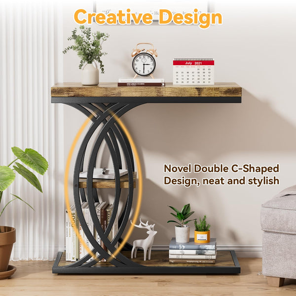 C Shaped End Table 3-Tier with Metal Frame