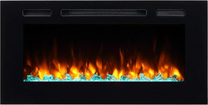Recessed Electric Fireplace with Log Set & Crystal