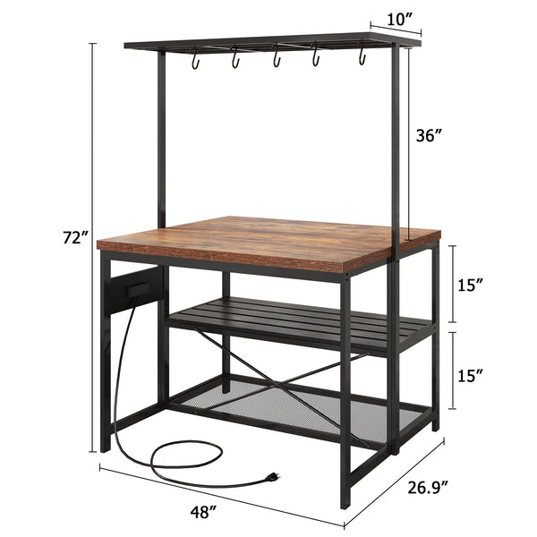 Kitchen Island with Power Outlets & Baker's Rack